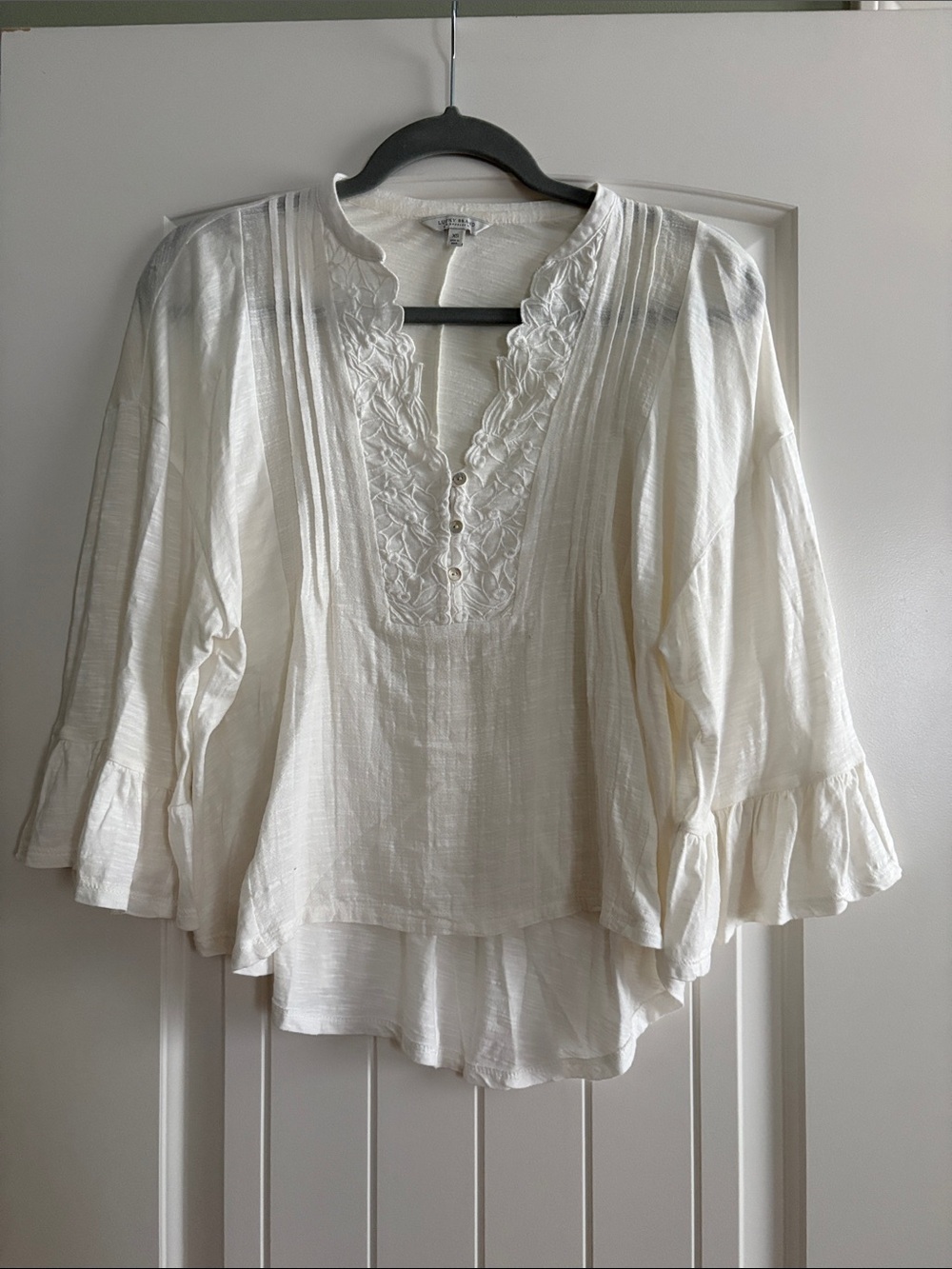 Cotton Modal Embroidered Flutter 3/4 Sleeve Blouse